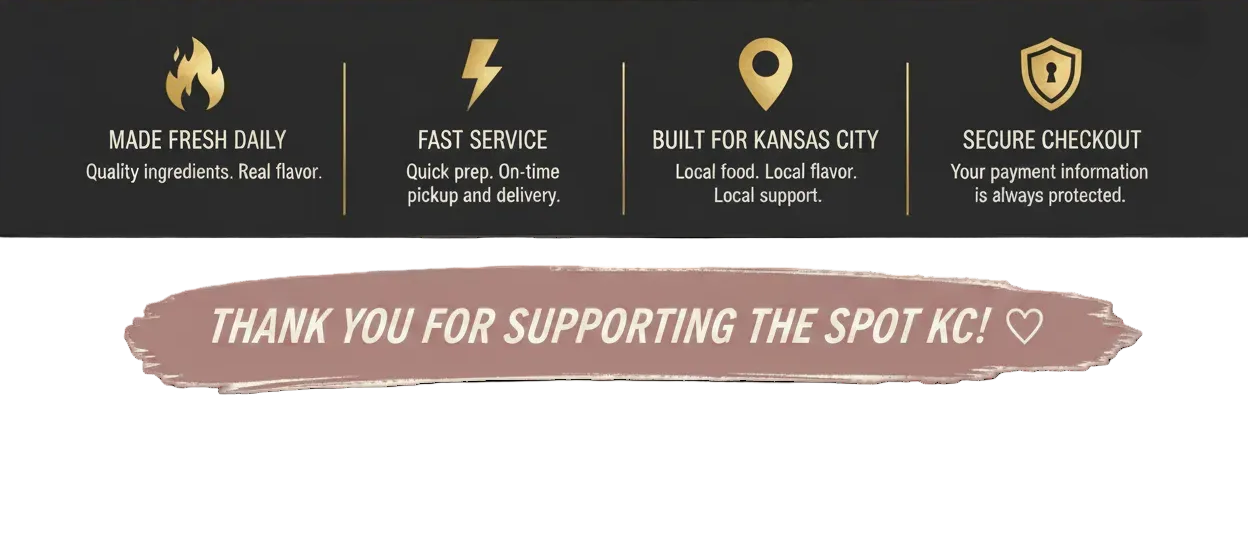 Promotional banner for a food delivery service with text about freshness, service, location, and security.